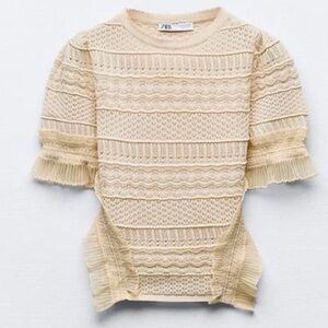 Zara Pointelle Beige Knit Top